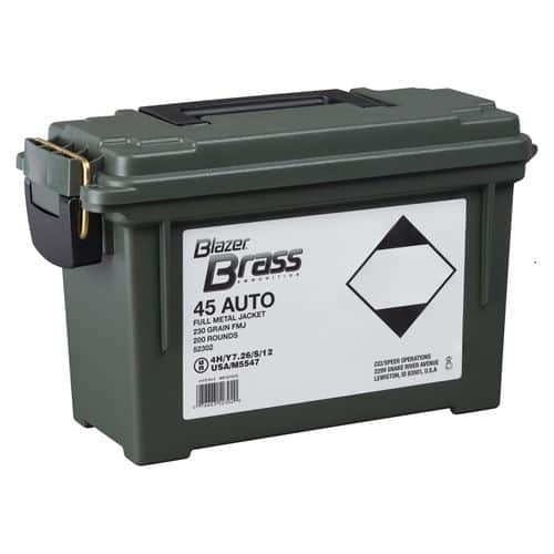 CCI 52302 Blazer 45 ACP 230 GR Full Metal Jacket Round Nose Plano Box 200 Bx/ 1 Cs CCI 52302 Blazer 45 ACP 230 GR Full Metal Jacket Round Nose Plano Box 200 Bx/ 1 Cs