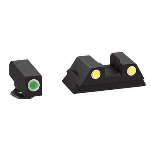 AmeriGlo GL431 Classic 3 Dot Night Sight Fits Glock 42/43 Tritium Green w/White Outline Front Tritium Yellow w/White Outline Rear AmeriGlo GL431 Classic 3 Dot Night Sight Fits Glock 42/43 Tritium Green w/White Outline Front Tritium Yellow w/White Outline Rear
