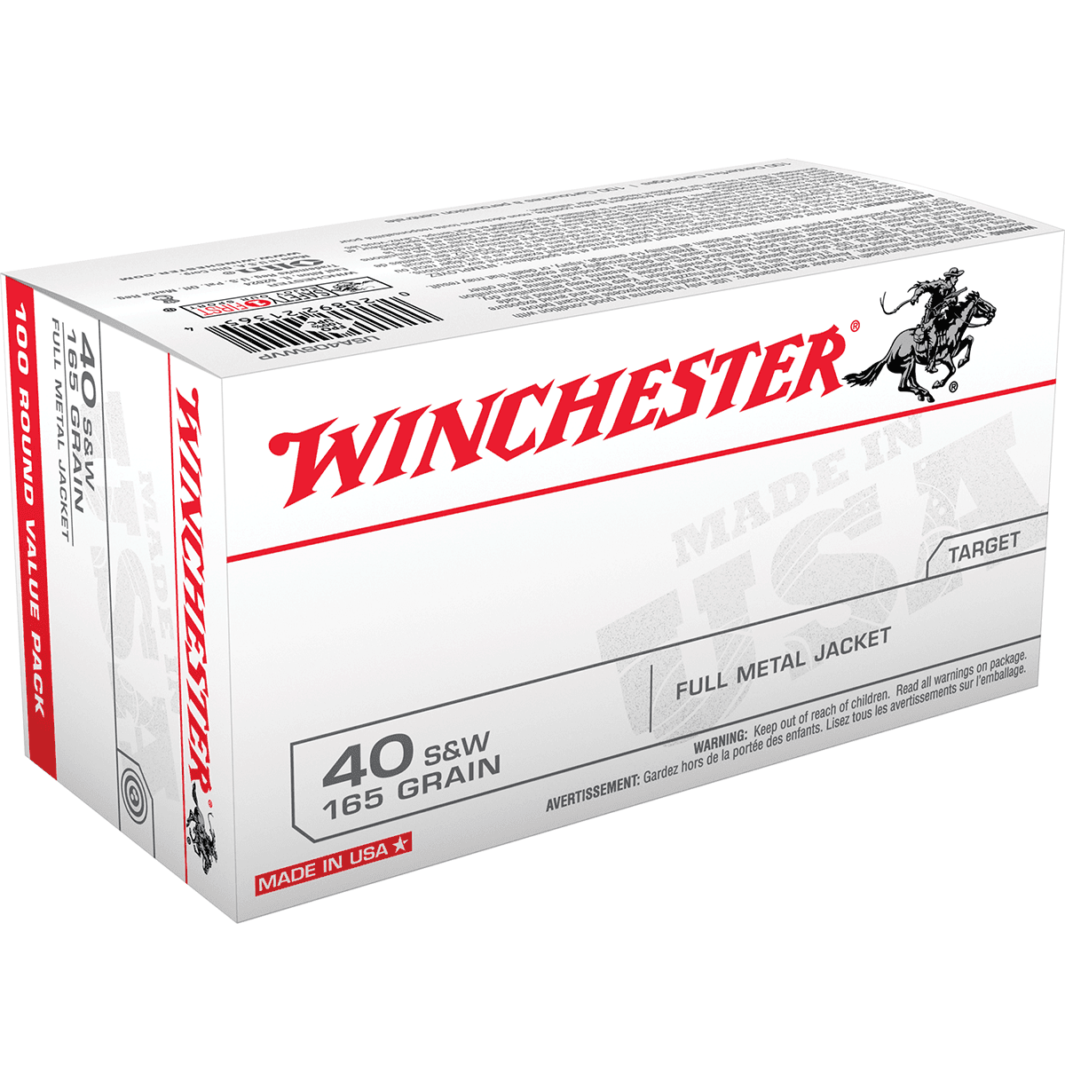 Winchester USA .40 S&W Ammunition 100 Rounds FMJ 165 Grains Winchester USA .40 S&W Ammunition 100 Rounds FMJ 165 Grains
