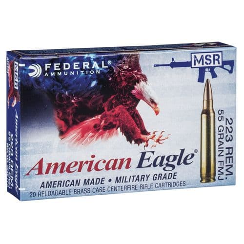 Federal American Eagle 223 rem 55gr Mil-Grade FMJ BT 20rd box Federal American Eagle 223 rem 55gr Mil-Grade FMJ BT 20rd box