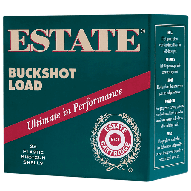 Estate 12GA 2 3/4" 9 Pellet 00 Buck Shot - 25rd Box HV12BK25 Estate 12GA 2 3/4" 9 Pellet 00 Buck Shot - 25rd Box HV12BK25