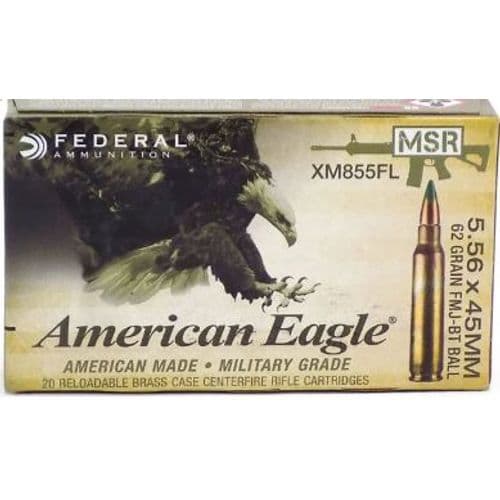 Federal American Eagle Green Tip Penetrator 5.56mm 62gr FMJ 20 Round Box XM855FL Federal American Eagle Green Tip Penetrator 5.56mm 62gr FMJ 20 Round Box XM855FL
