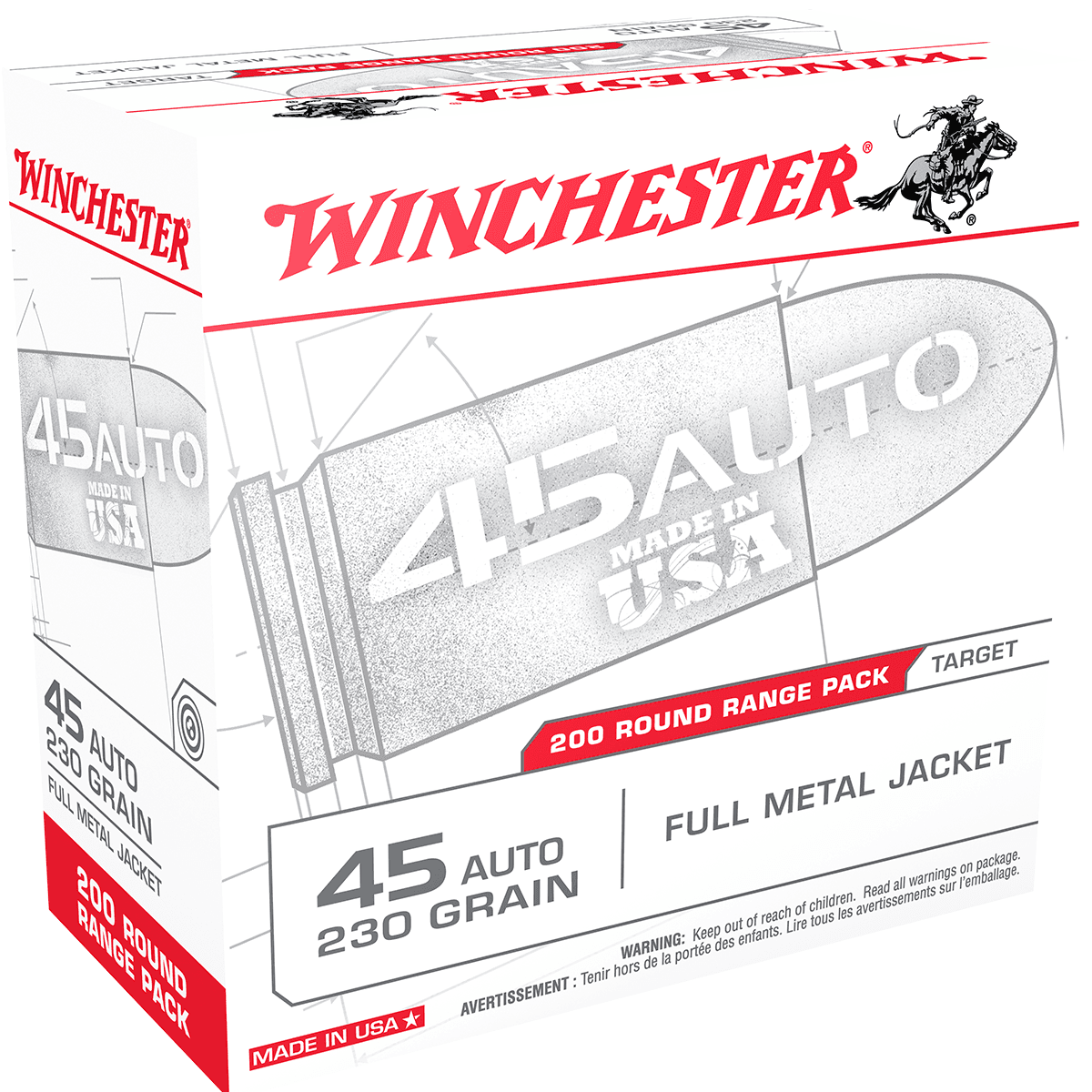 Winchester .45 ACP 230 Grain FMJ 200 Per Box Handgun Ammo Winchester .45 ACP 230 Grain FMJ 200 Per Box Handgun Ammo