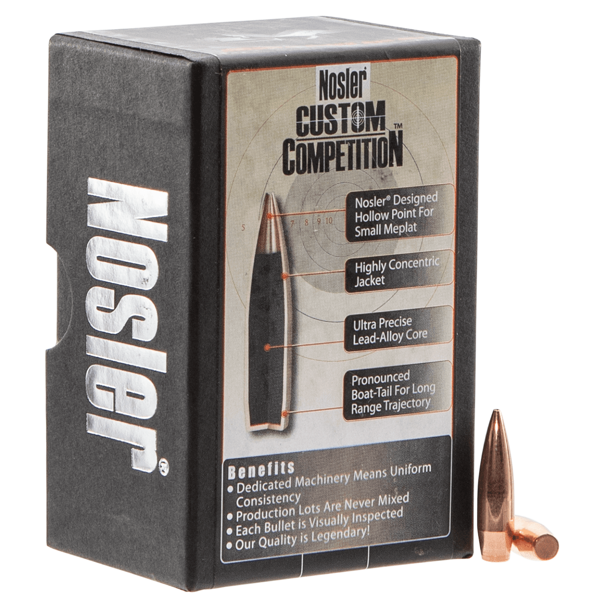 Nosler 53427 Custom Competition 6.5mm .264 100 GR Hollow Point Boat Tail 100 Box Nosler 53427 Custom Competition 6.5mm .264 100 GR Hollow Point Boat Tail 100 Box
