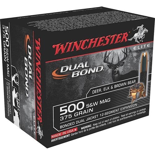 Winchester Ammo S500SWDB Dual Bond 500 S&W Mag 375 gr Dual Jacket Hollow Point 20 Bx/ 10 Cs Winchester Ammo S500SWDB Dual Bond 500 S&W Mag 375 gr Dual Jacket Hollow Point 20 Bx/ 10 Cs