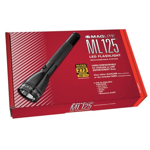 Maglite ML125SS014 ML125 LED Rechargeable 193 Lumens Aircraft Aluminum Black NiCd Battery Pack or C Alkaline Maglite ML125SS014 ML125 LED Rechargeable 193 Lumens Aircraft Aluminum Black NiCd Battery Pack or C Alkaline