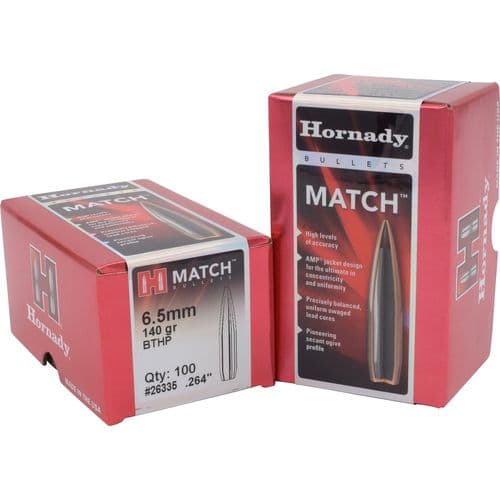 Hornady 26335 Match 6.5mm .264 140 GR Boat Tail Hollow Point Match 100 Box Hornady 26335 Match 6.5mm .264 140 GR Boat Tail Hollow Point Match 100 Box