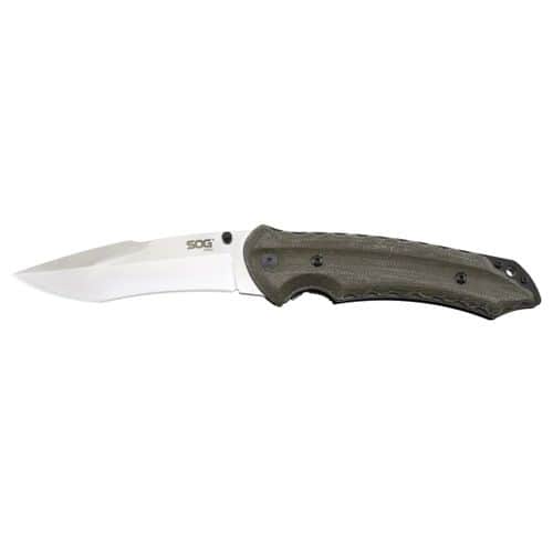 SOG Specialty Knives & Tools KU-1011 Kiku Folder Knife with Straight Edge Folding 4.6-Inch Blade and Linen Micarta Handle, Satin Finish SOG Specialty Knives & Tools KU-1011 Kiku Folder Knife with Straight Edge Folding 4.6-Inch Blade and Linen Micarta Handle, Satin Finish