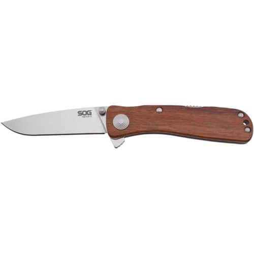 SOG Specialty Knives and Tools TWI17-CP Twitch II Knife with Straight Edge Assisted Folding 2.65-Inch Steel Blade and Rosewood Handle, Satin Finish SOG Specialty Knives and Tools TWI17-CP Twitch II Knife with Straight Edge Assisted Folding 2.65-Inch Steel Blade and Rosewood Handle, Satin Finish