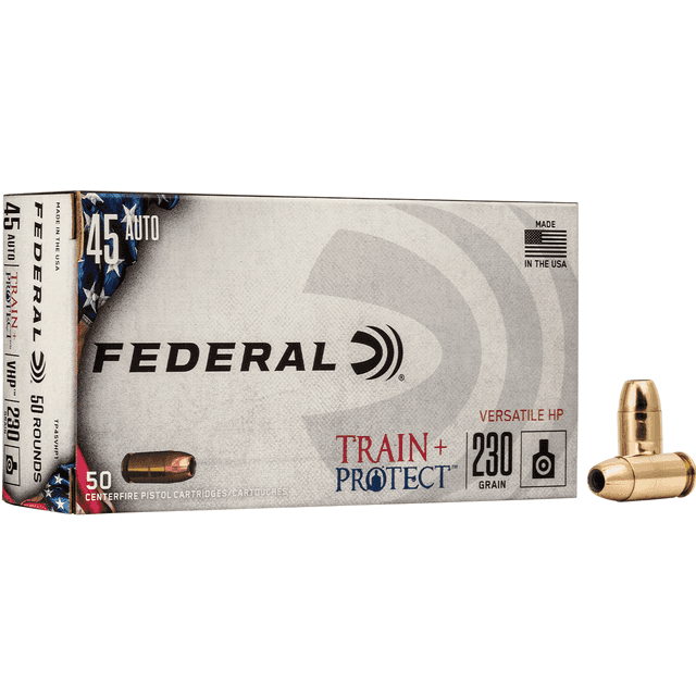 Federal Train + Protect 45 ACP 230 gr Versatile Hollow Point (VHP) Handgun Ammo Federal Train + Protect 45 ACP 230 gr Versatile Hollow Point (VHP) Handgun Ammo
