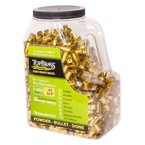 TOP BRASS LLC 7B045ACYCY-M-J Premium Reconditioned Unprimed 45 ACP Brass 1000 TOP BRASS LLC 7B045ACYCY-M-J Premium Reconditioned Unprimed 45 ACP Brass 1000
