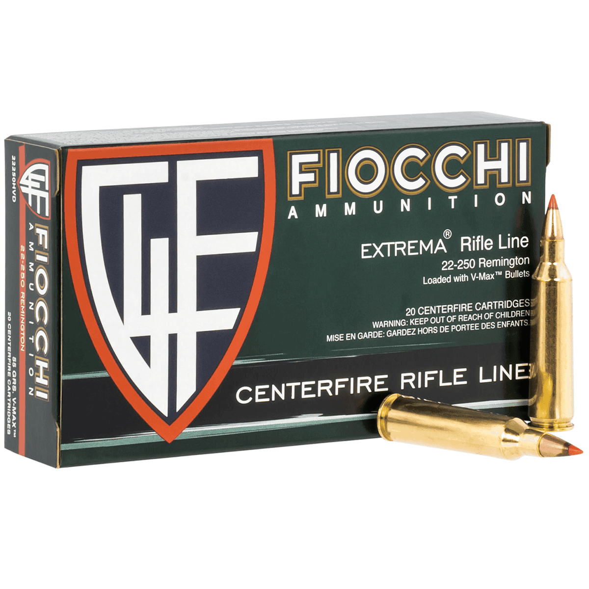 Fiocchi 22250HVD Extrema 22-250 Rem 55 gr V-Max 20 Bx/ 10 Cs Fiocchi 22250HVD Extrema 22-250 Rem 55 gr V-Max 20 Bx/ 10 Cs
