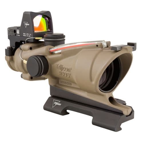 Trijicon 100553 ACOG with RMR Type 2 4x 32mm Obj 36.8 ft @ 100 yds FOV Flat Dark Earth Finish Dual Illuminated Red Crosshair 223 Trijicon 100553 ACOG with RMR Type 2 4x 32mm Obj 36.8 ft @ 100 yds FOV Flat Dark Earth Finish Dual Illuminated Red Crosshair 223