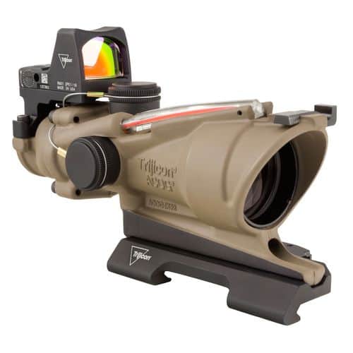 Trijicon 100553 ACOG with RMR Type 2 4x 32mm Obj 36.8 ft @ 100 yds FOV Flat Dark Earth Finish Dual Illuminated Red Crosshair 223 Trijicon 100553 ACOG with RMR Type 2 4x 32mm Obj 36.8 ft @ 100 yds FOV Flat Dark Earth Finish Dual Illuminated Red Crosshair 223