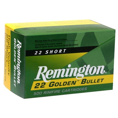 Remington Ammunition 1000 Golden Bullet 22 Short 29 gr Plated Lead Round Nose 100 Bx/ 50 Cs Remington Ammunition 1000 Golden Bullet 22 Short 29 gr Plated Lead Round Nose 100 Bx/ 50 Cs