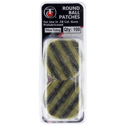 T/C Accessories 31007138 Pillow Ticking Pre-lubbed Roundball Patches 58 Cal Cotton/Wonder Lube 100 PK T/C Accessories 31007138 Pillow Ticking Pre-lubbed Roundball Patches 58 Cal Cotton/Wonder Lube 100 PK