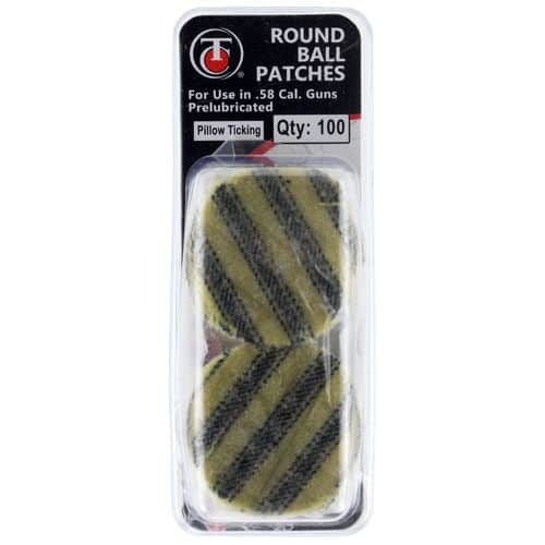 T/C Accessories 31007138 Pillow Ticking Pre-lubbed Roundball Patches 58 Cal Cotton/Wonder Lube 100 PK T/C Accessories 31007138 Pillow Ticking Pre-lubbed Roundball Patches 58 Cal Cotton/Wonder Lube 100 PK