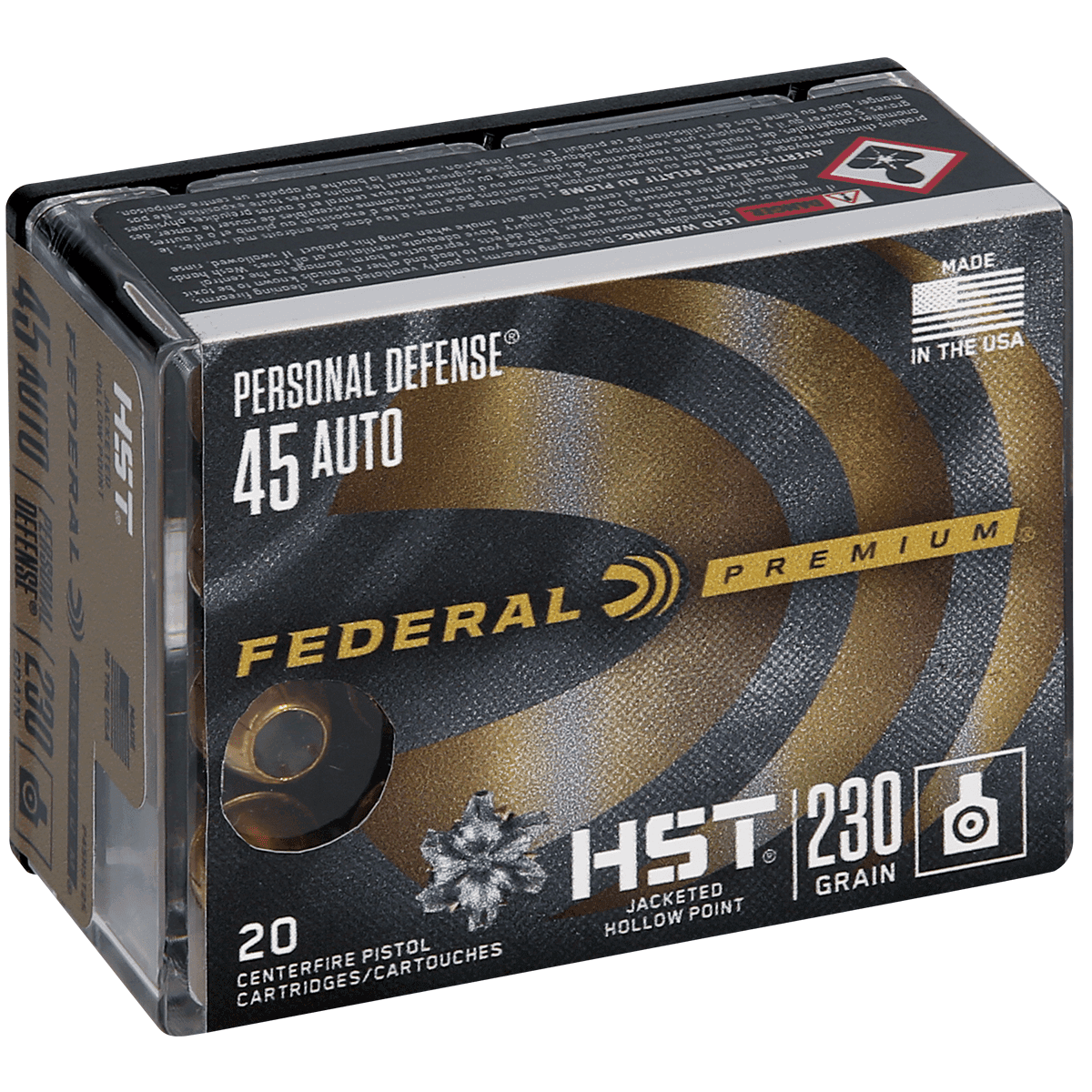 Federal P45HST2S Premium Personal Defense 45 ACP 230 gr HST Jacketed Hollow Point 20 Bx/ 10 Cs Federal P45HST2S Premium Personal Defense 45 ACP 230 gr HST Jacketed Hollow Point 20 Bx/ 10 Cs