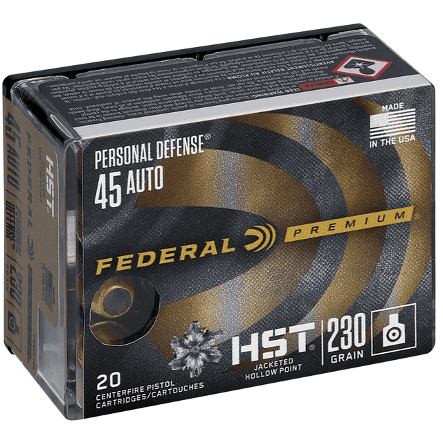 Federal P45HST2S Premium Personal Defense 45 ACP 230 gr HST Jacketed Hollow Point 20 Bx/ 10 Cs Federal P45HST2S Premium Personal Defense 45 ACP 230 gr HST Jacketed Hollow Point 20 Bx/ 10 Cs