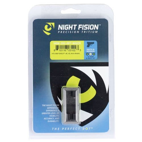 Night Fision SAW202007WGZ Night Sight Set Square Front/U-Notch Rear S&W M&P Shield Green Tritium w/White Outline Black Night Fision SAW202007WGZ Night Sight Set Square Front/U-Notch Rear S&W M&P Shield Green Tritium w/White Outline Black