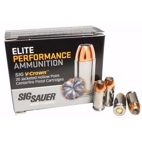 Sig Sauer E9MMA1-20 Elite Performance Ammunition 9mm 115 Grain Jacketed Hollow Point V-Crown 20 Round Box Sig Sauer E9MMA1-20 Elite Performance Ammunition 9mm 115 Grain Jacketed Hollow Point V-Crown 20 Round Box