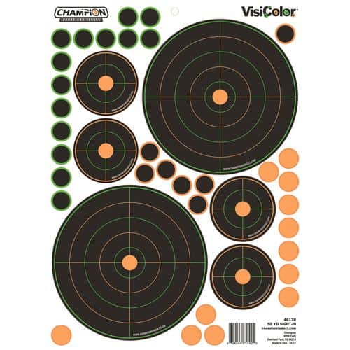 Champion Targets 46138 VisiColor Variety Pack 50 yd Sight-In Self-Adhesive Paper Bullseye Orange/Black 5 Pack Champion Targets 46138 VisiColor Variety Pack 50 yd Sight-In Self-Adhesive Paper Bullseye Orange/Black 5 Pack