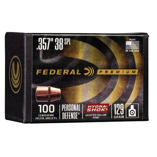 Federal PB38HS129 Hydra-Shok Component 38 Special .357 129 GR Jacketed Hollow Point 100 Box Federal PB38HS129 Hydra-Shok Component 38 Special .357 129 GR Jacketed Hollow Point 100 Box