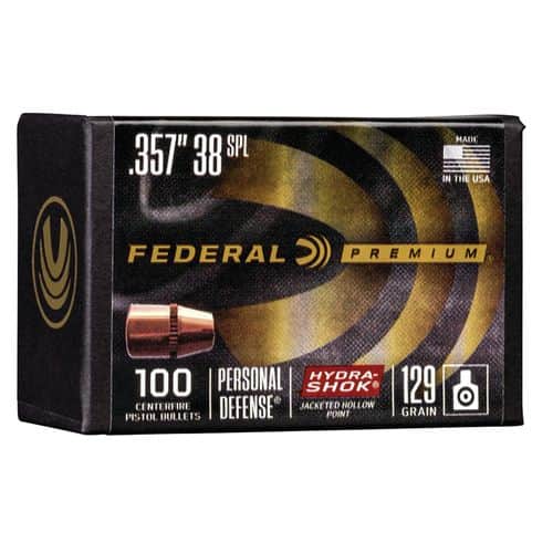 Federal PB38HS129 Hydra-Shok Component 38 Special .357 129 GR Jacketed Hollow Point 100 Box Federal PB38HS129 Hydra-Shok Component 38 Special .357 129 GR Jacketed Hollow Point 100 Box