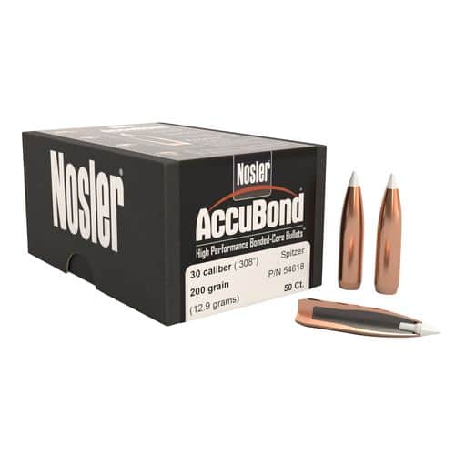 Nosler 54618 AccuBond 30 Caliber .308 200 GR Spitzer Point 50 Box Nosler 54618 AccuBond 30 Caliber .308 200 GR Spitzer Point 50 Box