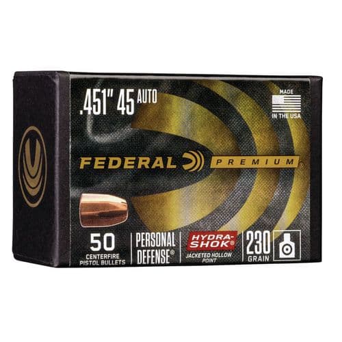 Federal PB45HS230 Hydra-Shok Component 45 Caliber .451 230 GR Jacketed Hollow Point 50 Box Federal PB45HS230 Hydra-Shok Component 45 Caliber .451 230 GR Jacketed Hollow Point 50 Box