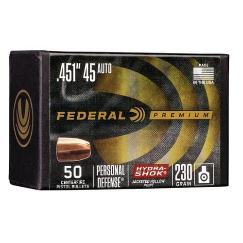 Federal PB45HS230 Hydra-Shok Component 45 Caliber .451 230 GR Jacketed Hollow Point 50 Box Federal PB45HS230 Hydra-Shok Component 45 Caliber .451 230 GR Jacketed Hollow Point 50 Box