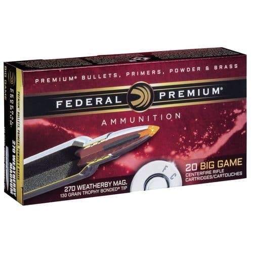 Federal P270WBTT1 Premium 270 Wthby Mag 130 gr Trophy Bonded Tip 20 Bx/ 10 Cs Federal P270WBTT1 Premium 270 Wthby Mag 130 gr Trophy Bonded Tip 20 Bx/ 10 Cs