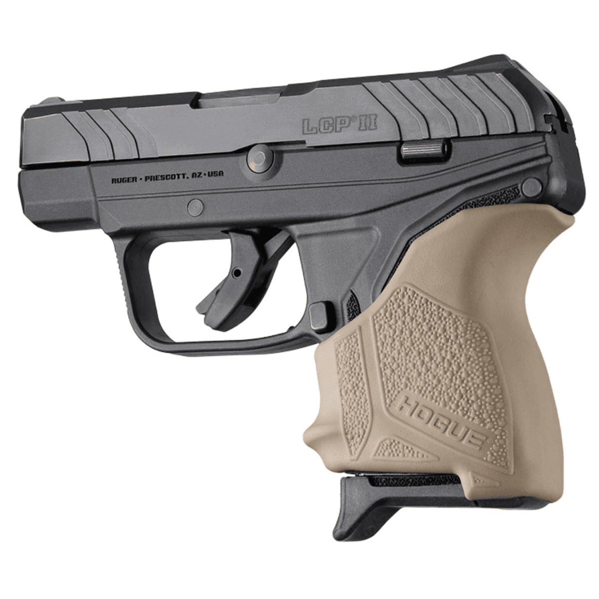 Hogue HandAll Beavertail Grip Sleeve, made of Rubber with Textured Flat Dark Earth Finish for Ruger LCP II - 18123 Hogue HandAll Beavertail Grip Sleeve, made of Rubber with Textured Flat Dark Earth Finish for Ruger LCP II - 18123