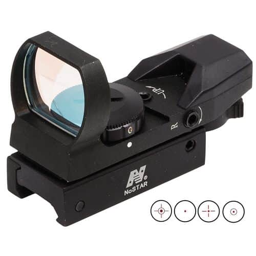 NCStar D4RGB Reflex Optic 1x 24x34mm 3 MOA Illuminated 4 Pattern Red/Green CR2032 Lithium Black Anodized NCStar D4RGB Reflex Optic 1x 24x34mm 3 MOA Illuminated 4 Pattern Red/Green CR2032 Lithium Black Anodized