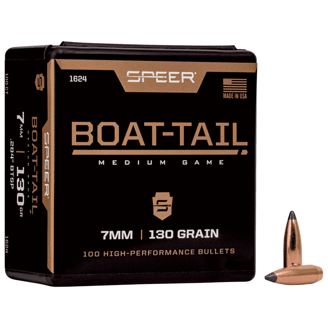 Speer 1624 Boat-Tail 7mm .284 130 gr Jacketed Soft Point Boat Tail 100 Per Box Speer 1624 Boat-Tail 7mm .284 130 gr Jacketed Soft Point Boat Tail 100 Per Box