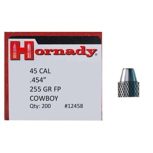 Hornady 12458 Frontier Lead 45 Caliber .454 255 GR Flat Point Cowboy 200 Box Hornady 12458 Frontier Lead 45 Caliber .454 255 GR Flat Point Cowboy 200 Box