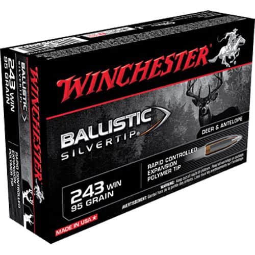 Winchester Ammo Ballistic Silvertip 243 Win 95 gr Rapid Controlled Expansion Polymer Tip - SBST243A Winchester Ammo Ballistic Silvertip 243 Win 95 gr Rapid Controlled Expansion Polymer Tip - SBST243A