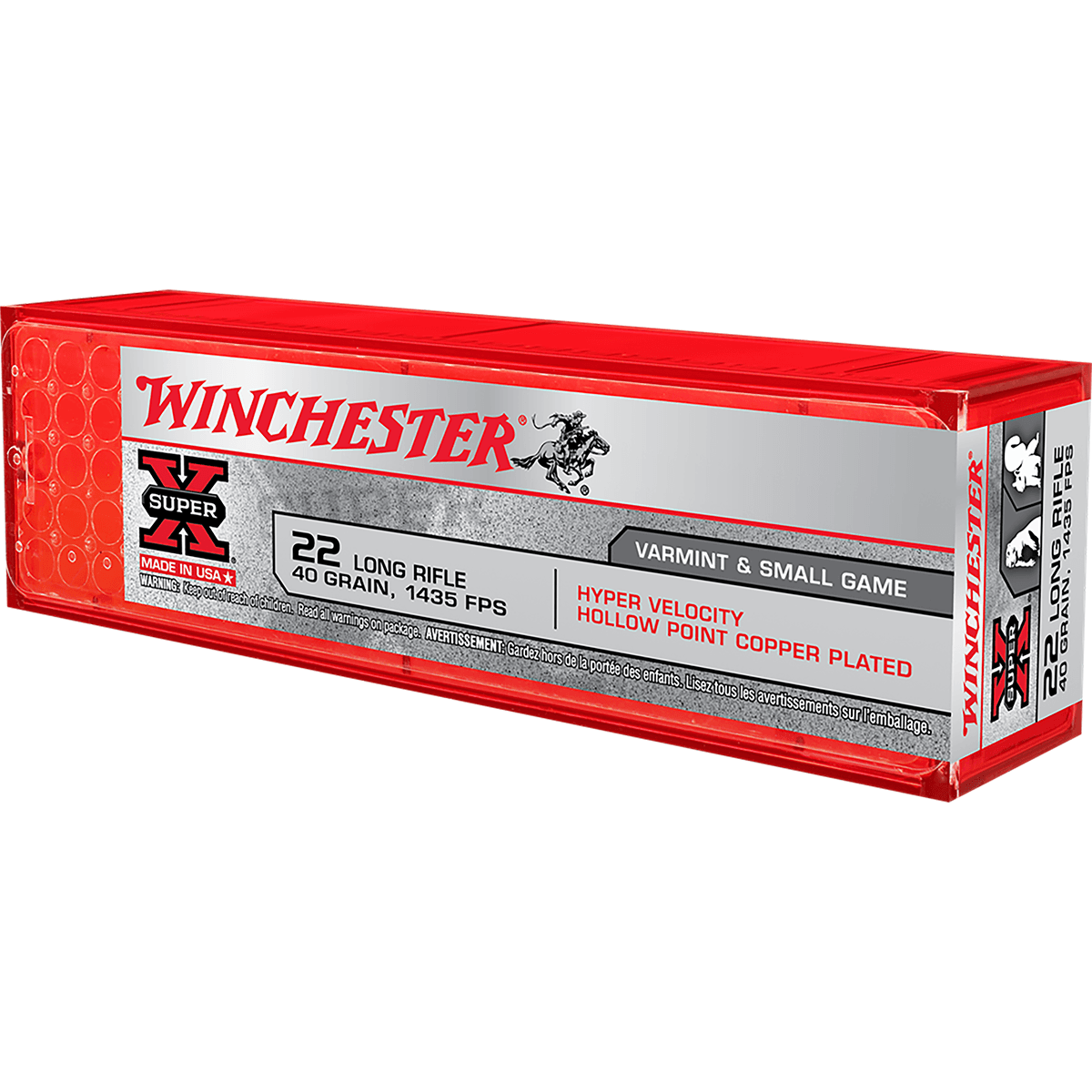 Winchester Ammo Super-X 22 LR 40 gr Hyper Velocity Hollow Point Copper Plated - XHV22LR Winchester Ammo Super-X 22 LR 40 gr Hyper Velocity Hollow Point Copper Plated - XHV22LR