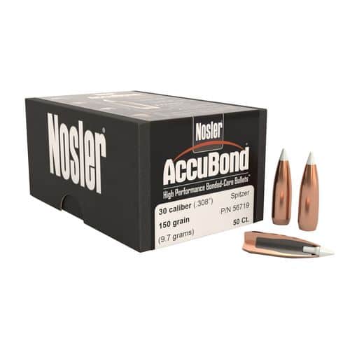 Nosler 56719 AccuBond 30 Caliber .308 150 GR Spitzer Point 50 Box Nosler 56719 AccuBond 30 Caliber .308 150 GR Spitzer Point 50 Box