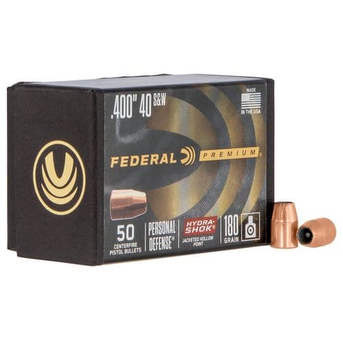 Federal PB40HS180 Hydra-Shok Component 10mm/40 S&W .400 180 GR Jacketed Hollow Point 50 Box Federal PB40HS180 Hydra-Shok Component 10mm/40 S&W .400 180 GR Jacketed Hollow Point 50 Box
