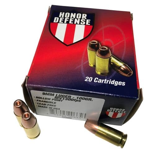 Honor Defense HD9MM Honor Defense 9mm Luger 100 gr Hollow Point Frangible 20 Bx/ 25 Cs Honor Defense HD9MM Honor Defense 9mm Luger 100 gr Hollow Point Frangible 20 Bx/ 25 Cs