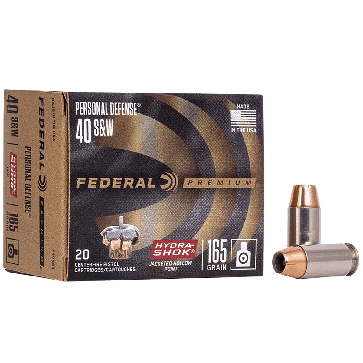 Federal Premium Personal Defense 40 S&W 165 gr Hydra-Shok Jacketed Hollow Point Handgun Ammo Federal Premium Personal Defense 40 S&W 165 gr Hydra-Shok Jacketed Hollow Point Handgun Ammo
