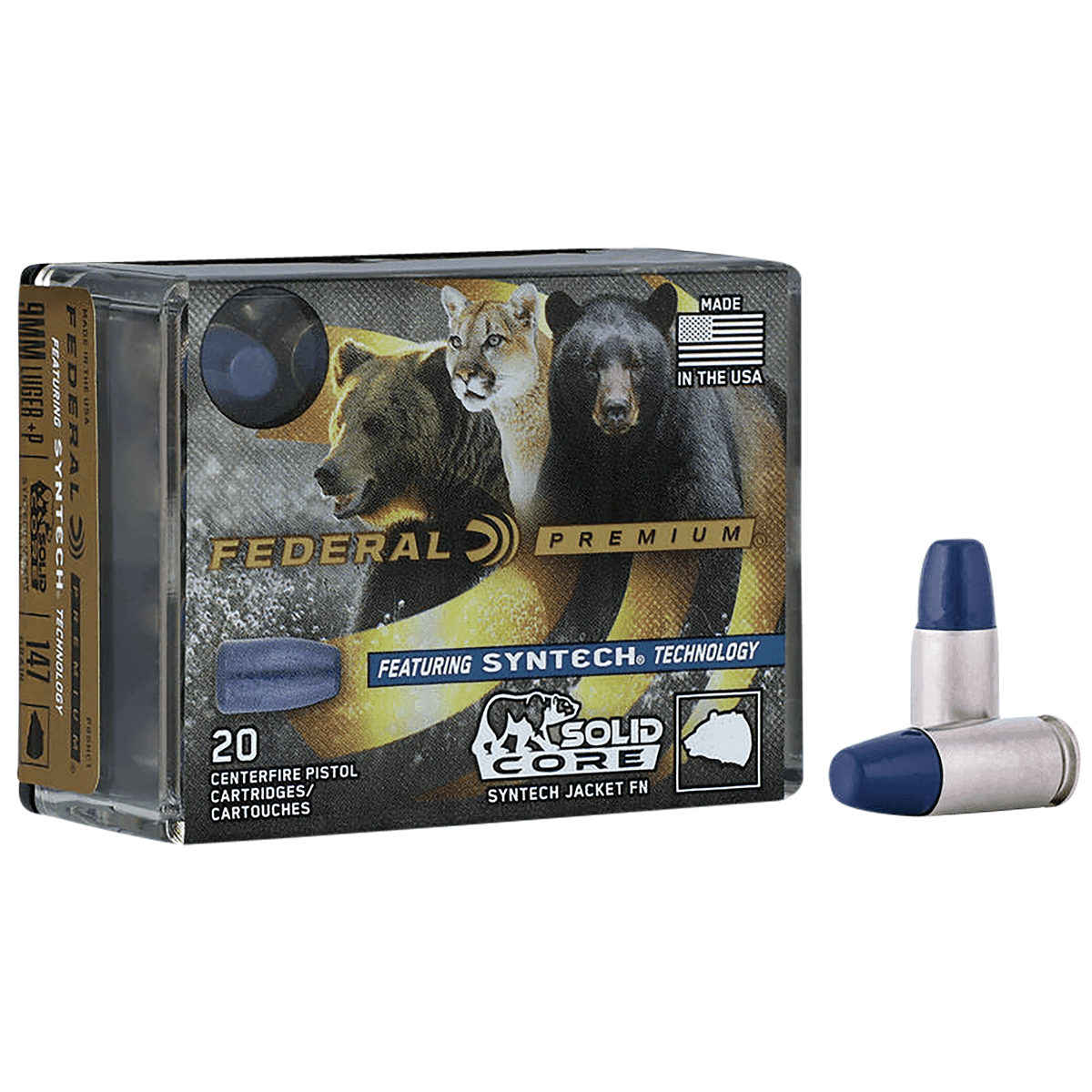Federal P9SHC1 Premium 9mm Luger 147 gr Solid Core Synthetic 20 Bx Ammunition Federal P9SHC1 Premium 9mm Luger 147 gr Solid Core Synthetic 20 Bx Ammunition
