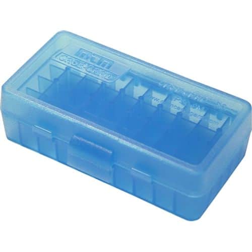 MTM Case-Gard P-50 Handgun Ammo Box fits .40 SW/10mm/.45 ACP - 50 Rounds - Clear Blue MTM Case-Gard P-50 Handgun Ammo Box fits .40 SW/10mm/.45 ACP - 50 Rounds - Clear Blue