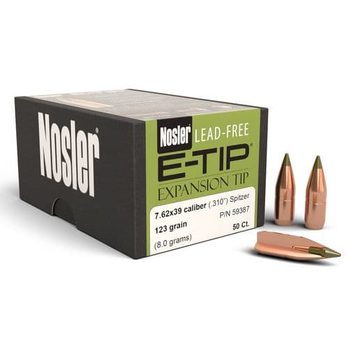 Nosler 59387 E-Tip 7.62X39 123 GR Spitzer Boat Tail 50 Box Nosler 59387 E-Tip 7.62X39 123 GR Spitzer Boat Tail 50 Box