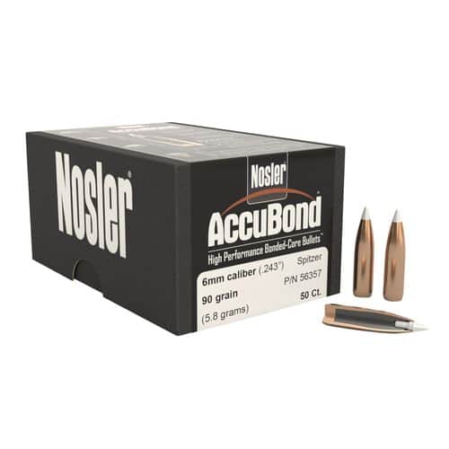Nosler 56357 AccuBond 6mm .243 90 GR Spitzer Point 50 Box Nosler 56357 AccuBond 6mm .243 90 GR Spitzer Point 50 Box