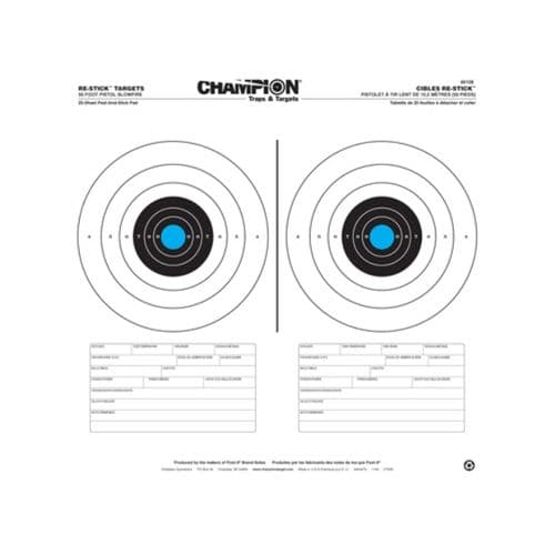 Champion Re-Stick 50 Foot Pistol Slow-Fire Self-Adhesive Targets Pack of 25 Champion Re-Stick 50 Foot Pistol Slow-Fire Self-Adhesive Targets Pack of 25