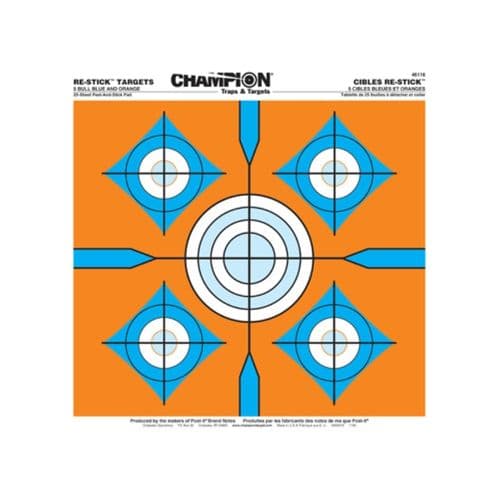 Champion Re-Stick 5 Bullseye Blue and Orange Targets 25 Pack Champion Re-Stick 5 Bullseye Blue and Orange Targets 25 Pack