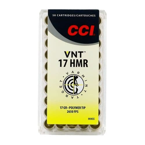 CCI 959CC Varmint VNT 17 HMR 17 gr Varmint Tipped 50 Bx/ 40 Cs CCI 959CC Varmint VNT 17 HMR 17 gr Varmint Tipped 50 Bx/ 40 Cs