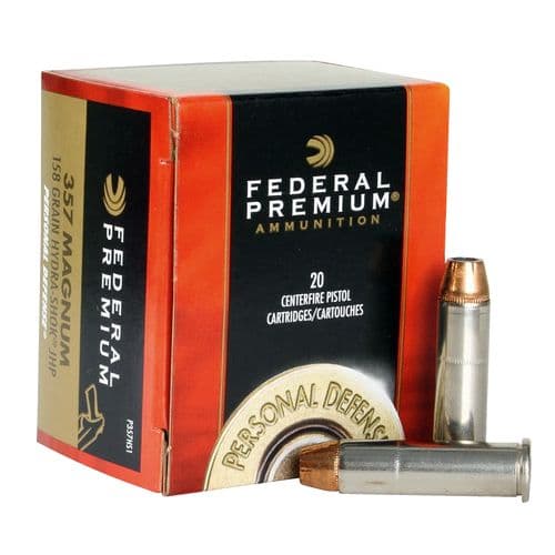 Federal P357HS1 Premium Personal Defense 357 Mag 158 gr Hydra-Shok Jacketed Hollow Point 20 Bx/ 25 Cs Federal P357HS1 Premium Personal Defense 357 Mag 158 gr Hydra-Shok Jacketed Hollow Point 20 Bx/ 25 Cs